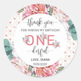 Adesivo Primeiro aniversario Floral Rosa