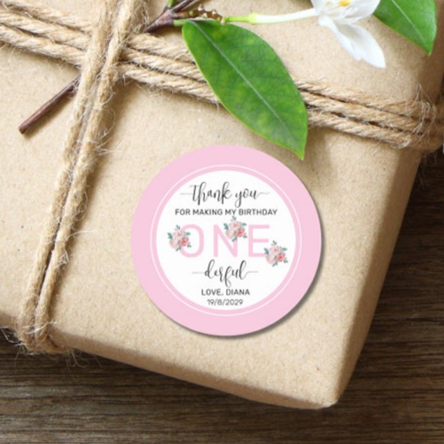 Adesivo Primeiro aniversario Floral Rosa (Criador carregado)