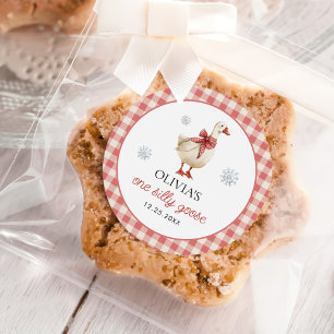 Adesivo primeiro aniversario Gingham de Natal do bobo Goos