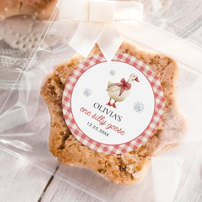 Adesivo primeiro aniversario Gingham de Natal do bobo Goos (Criador carregado)