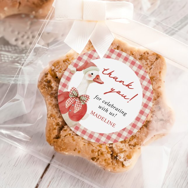 Adesivo primeiro aniversario Gingham de Natal do bobo Goos (Criador carregado)