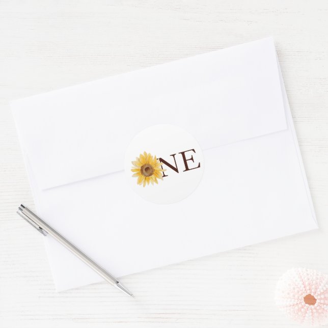 Adesivo Primeiro Aniversário Pequeno Girassol Um Favor (Envelope)