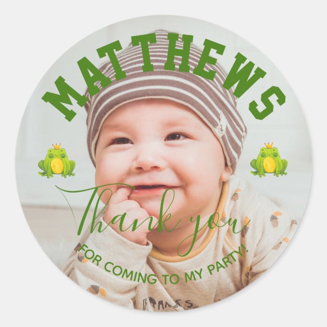 Adesivo Primeiro aniversario Príncipe Festa do Sapo Obriga (Frente)