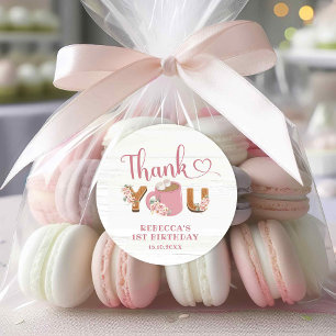 Adesivo Primeiro aniversario Rosa S'more Garota Obrigado S