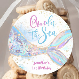 Adesivo Primeiro aniversario Sereia Abaixo Do Mar Azul