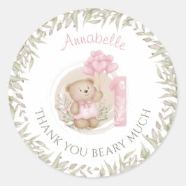 Adesivo Primeiro Aniversário Ursinho Teddy Fofo Obrigado