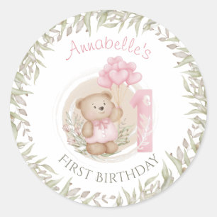 Adesivo Primeiro Aniversário Urso Teddy Fofo com Balões