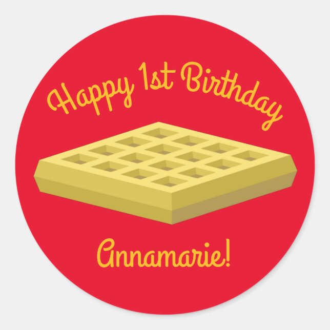 Adesivo Primeiro aniversario Waffle Cute Breakfast Brunch  (Frente)