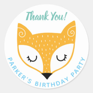 Adesivo primeiro aniversario Woodland Animal Fox Obrigado