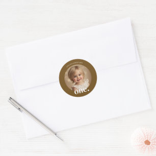 Adesivo Primeiro Bithday Photo Round Sticker em Brown