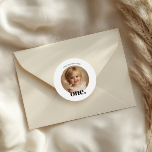 Adesivo Primeiro Bithday Photo Round Sticker em Preto e Br