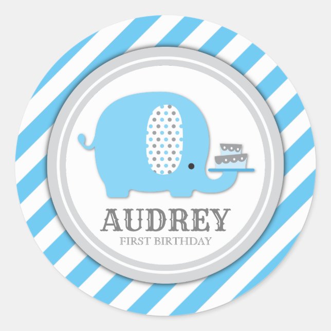 Adesivo Primeiro Chá de fraldas de aniversário de um Elefa (Frente)