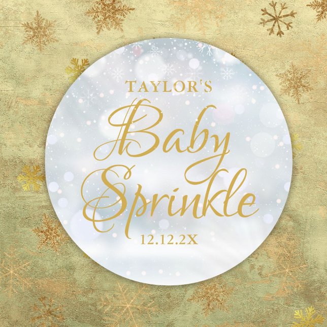 Adesivo Primeiro Chá de Neve Flocos de Neve (First Snowflakes Baby Sprinkle Shower Classic Round Sticker)