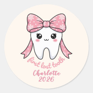 Adesivo Primeiro Dente de Bebê Laço Rosa Kawaii Milestone