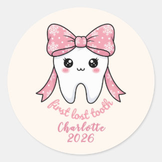 Adesivo Primeiro Dente de Bebê Laço Rosa Kawaii Milestone