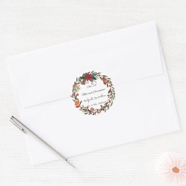 Adesivo Primeiro Enfeites de natal Casado Personalizado (Envelope)