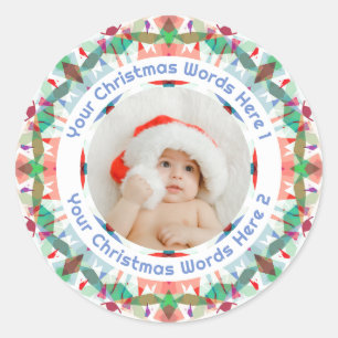 Adesivo Primeiro Envelope de Foto Verde Rosa Azul de Natal