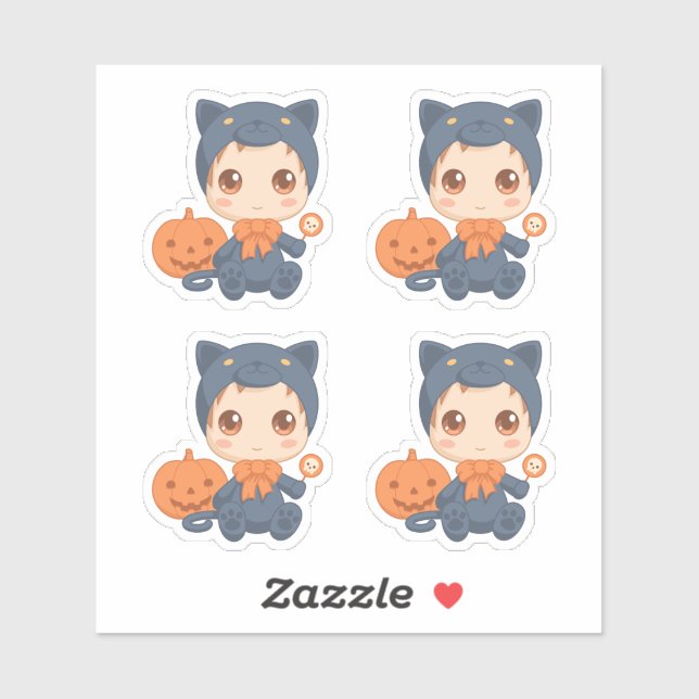 Adesivo Primeiro Halloween Bebê Negro Figurino de Gato Con (Folha)