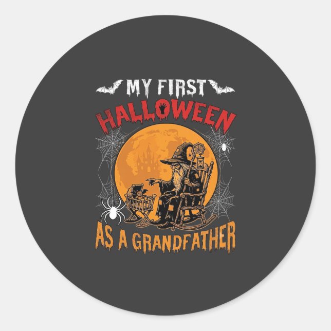 Adesivo Primeiro Halloween como Avô Feiticeiro Morcego Lua (Frente)