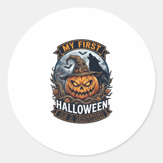 Adesivo Primeiro Halloween como Irmão Pumpkin Wolf Moon_1 (Frente)
