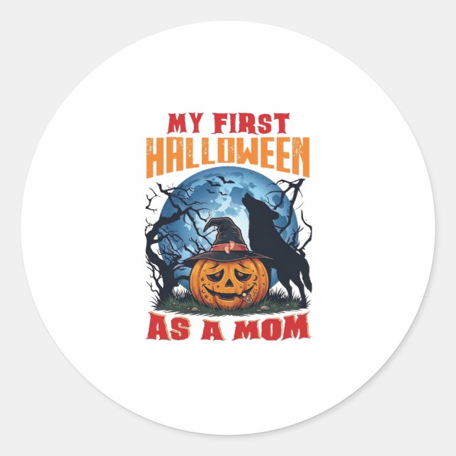 Adesivo Primeiro Halloween Como Mãe Abóbora Lobo Lua_1 (Frente)