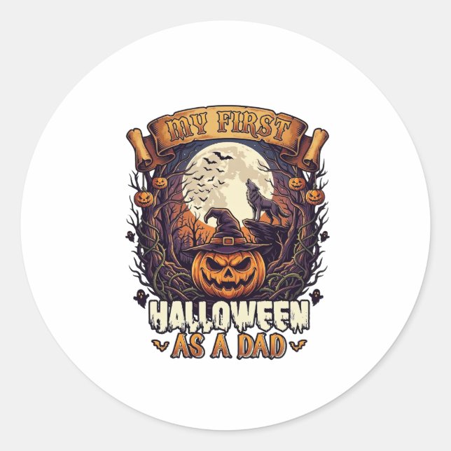 Adesivo Primeiro Halloween Como Papai Abóbora Lobo Lua_1 (Frente)