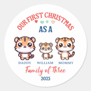 Adesivo Primeiro Natal Como Família de Três Tigres Bonitos