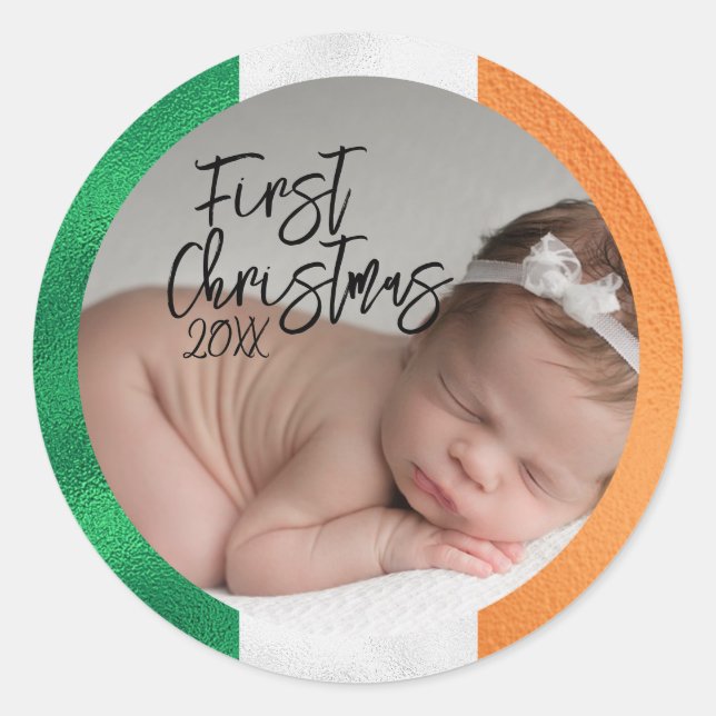 Adesivo Primeiro Natal do Bebê Irlandês  (Frente)