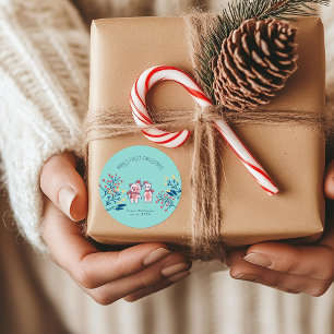 Adesivo Primeiro Natal do Bebê porquinho e urso fofos