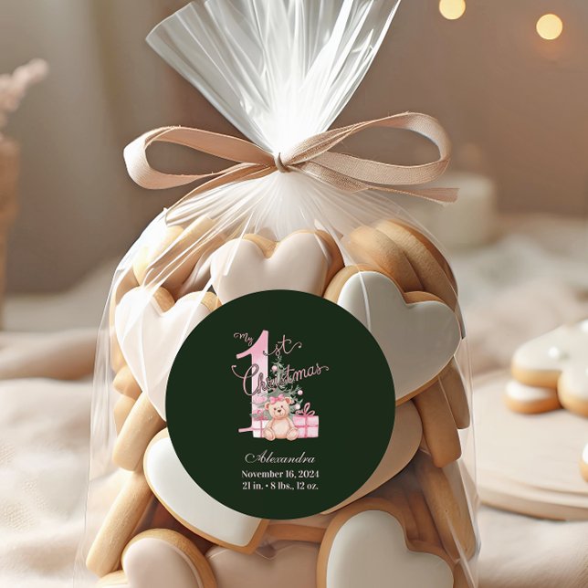 Adesivo Primeiro Natal do Bebê Rosa Verde (Criador carregado)