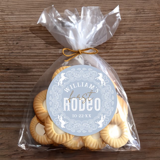 Adesivo Primeiro primeiro aniversario Rodeo - Azul Claro O (Birthday Favor Sticker)