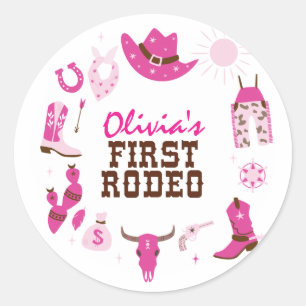 Adesivo Primeiro primeiro aniversario Rodeo Rosa-Oeste Cow