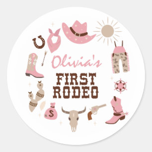 Adesivo Primeiro Rodeio Rosa Caubói Ocidental Aniversário 