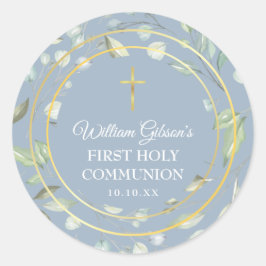 Adesivo  Primeiro Sagrado Comunhão Verde Dourado Cruz Azul