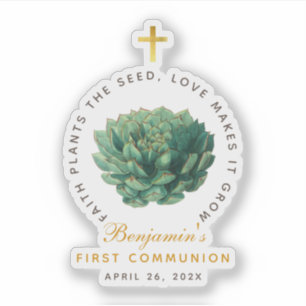 Adesivo Primeiro Script Dourado Faux Suculente da Comunida