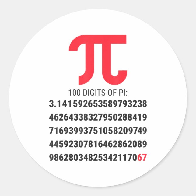 Adesivo Primeiros 100 Dígitos De Pi 67 Nerds Geeks Profess (Frente)