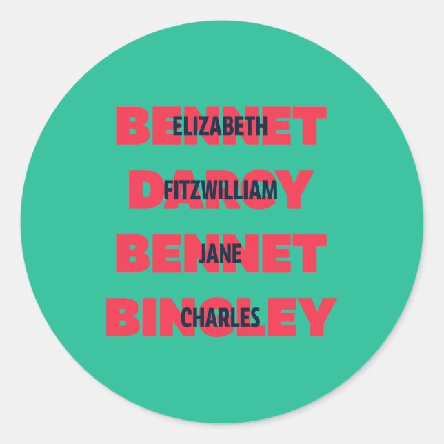 Adesivo Primeiros e Sobrenomes dos Caracteres de Orgulho e (Frente)