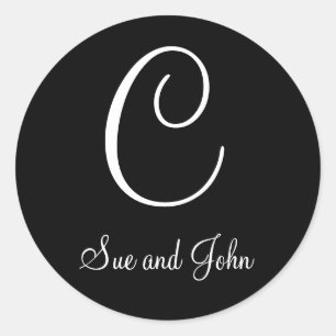 Adesivo Primeiros nomes e monograma C Selo preto e branco