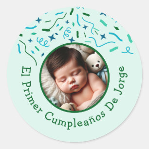 Adesivo Primer Cumpleaños de Bebé Fiesta Infantil Con Foto