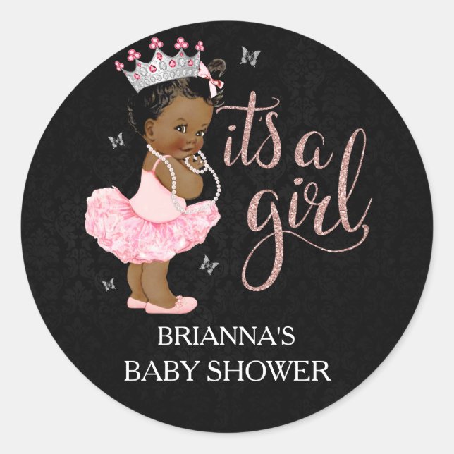 Adesivo Princesa Afro-Americana É uma Menina Chá de Bebê (Frente)