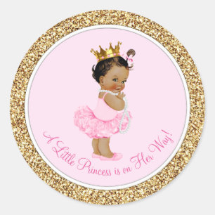Adesivo Princesa Bailarina Étnica Rosa Dourado Chá de Bebê