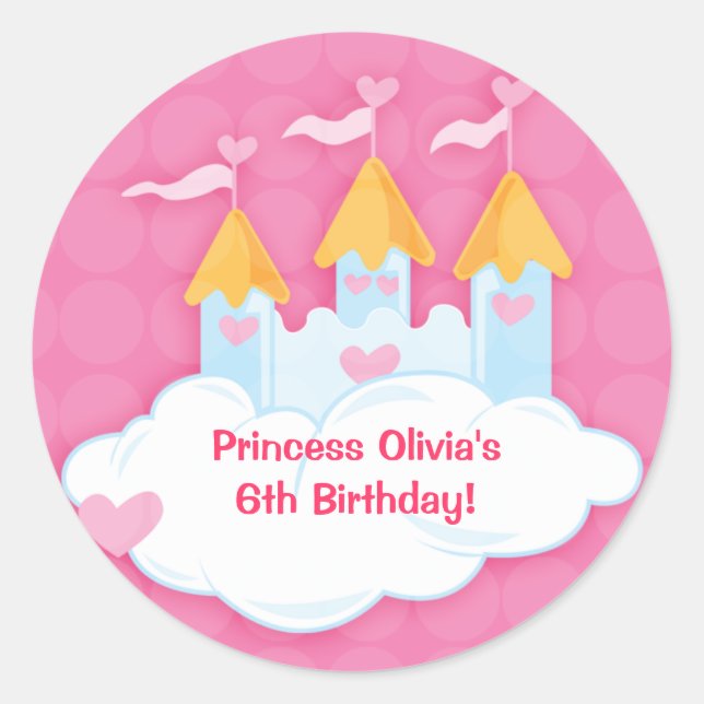 Adesivo Princesa Castle Custom Birthday Favor Stickers (Frente)