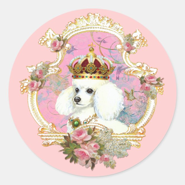 Adesivo Princesa de Poodle Branca em Rosas Rosa (Frente)