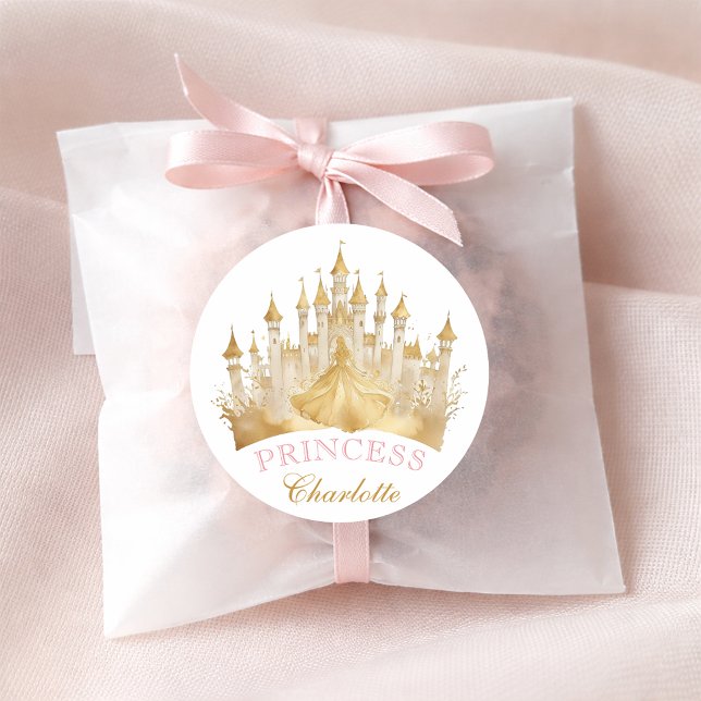 Adesivo Princesa do Partido Coroa Favor do Sticker - Rosa  (Princess Birthday Favor Sticker)