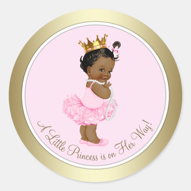 Adesivo Princesa Étnica Tutu Pérolas Rosa Ouro Bebê (Frente)