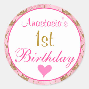 Adesivo Princesa Feminina Rosa e Dourado com Brilho Aniver