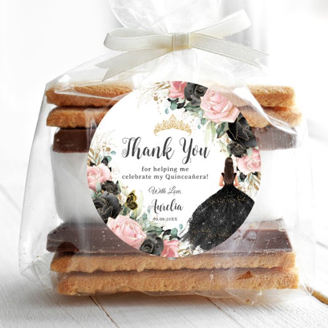 Adesivo Princesa Floral Rosa Negra, Vestido Dourado Quince (Criador carregado)