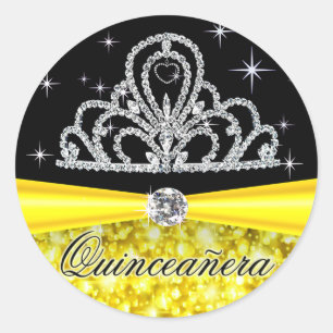 Adesivo Princesa preta amarela Tiara Quinceanera Bling