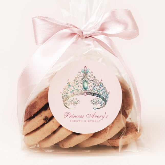 Adesivo Princesa Rosa Watercolor Tiara Birthday (Criador carregado)