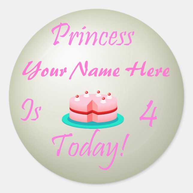 Adesivo Princesa (Seu Nome) é 4 hoje (Frente)